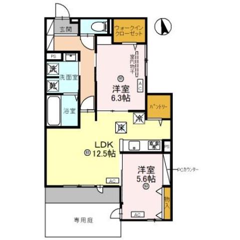 グリーンコート長居西(2LDK/2階)の間取り写真