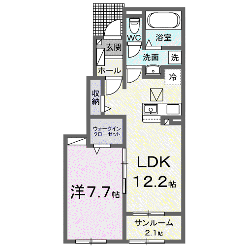 プラシードカーサC(1LDK/1階)の間取り写真