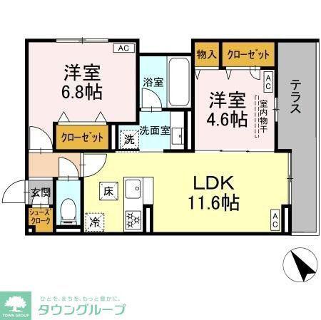 D-ガルデニア(2LDK/1階)の間取り写真