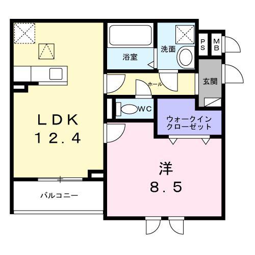 富雄元町1丁目アパート(1LDK/1階)の間取り写真