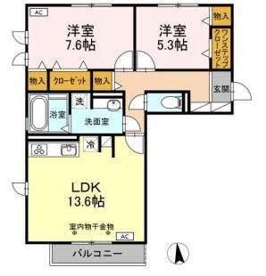 SERENO 203(2LDK/2階)の間取り写真