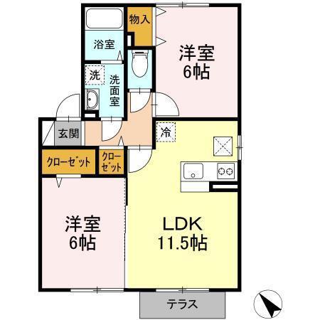 ザ・ギャラリーD(2LDK/1階)の間取り写真