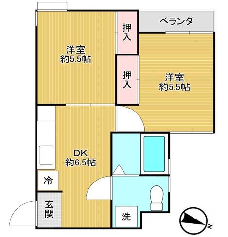 奈良コーポ(2DK/2階)の間取り写真