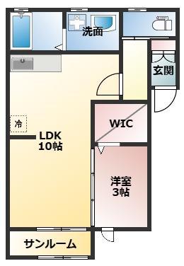 クロノスB棟(1LDK/1階)の間取り写真