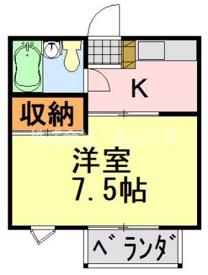 細谷ハイムB(1K/2階)の間取り写真