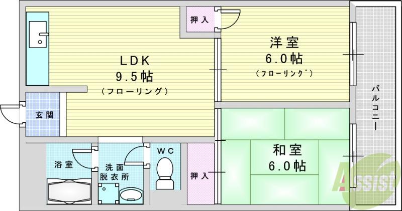 リブランス河村(2DK/1階)の間取り写真