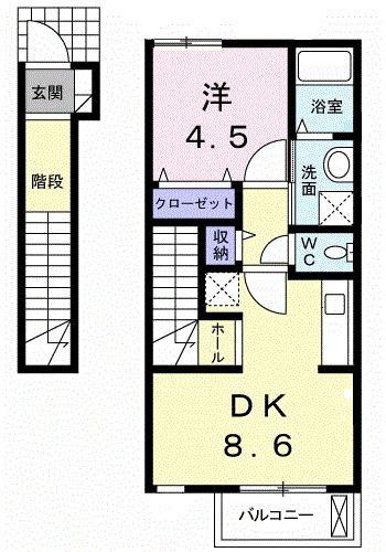 アヴニール(1DK/2階)の間取り写真