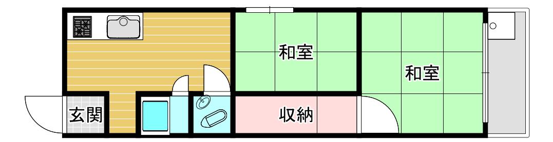 平野区加美北9丁目アパート(2K/1階)の間取り写真