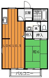 アーバンパナハイツB(1LDK/2階)の間取り写真