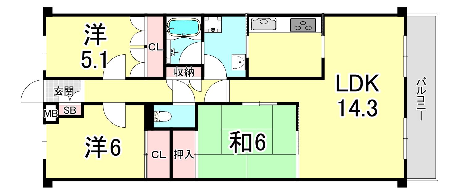 リアライズ垂水(2LDK/5階)の間取り写真