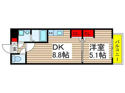 キャピタルレジデンス八千代台(1DK/2階)の間取り写真