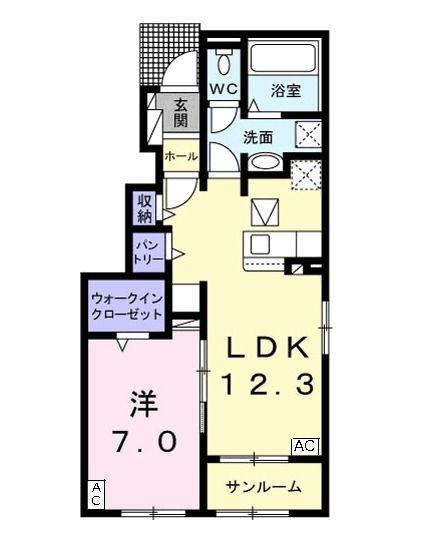 マーサK B(1LDK/1階)の間取り写真