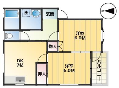 エトワール弓井C(2DK/2階)の間取り写真