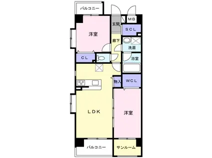 ラピス・ルリアン(2LDK/2階)の間取り写真