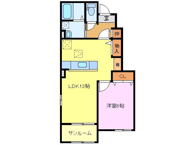 メイプルリーフII(1LDK/1階)の間取り写真