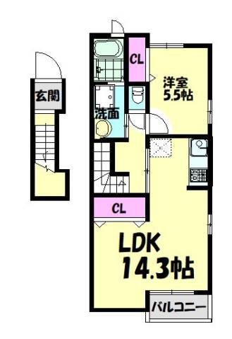 ジュネス王子(1LDK/2階)の間取り写真