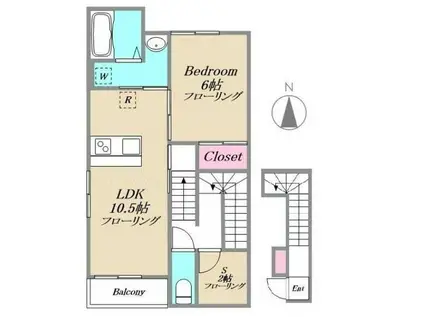 KOSUGI-UNA棟(1SLDK/2階)の間取り写真