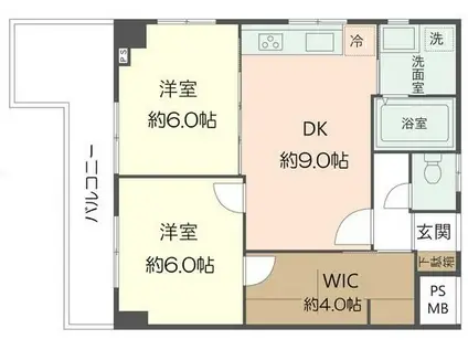 メトロハイツ花隈(2DK/4階)の間取り写真