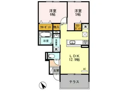 シャン・ド・リジェール(2LDK/1階)の間取り写真