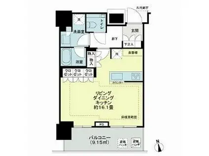 ブランズ渋谷桜ヶ丘(ワンルーム/19階)の間取り写真