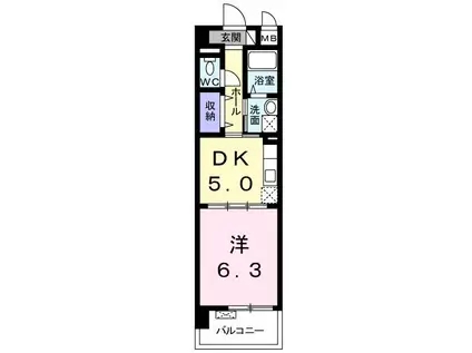 シカタ シャンブレットI(1DK/5階)の間取り写真