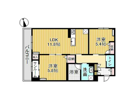 グラン・ミライエ(2LDK/2階)の間取り写真