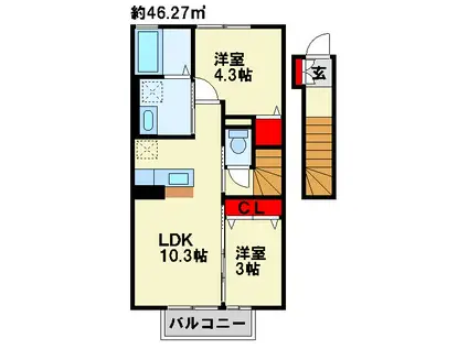 デッセ リコ(2LDK/2階)の間取り写真