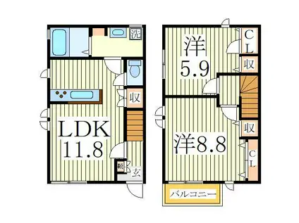 LIEU CLAIR I棟(2LDK/1階)の間取り写真