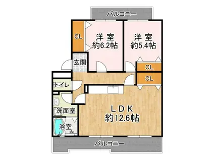 井吹東シティコート(2LDK/2階)の間取り写真