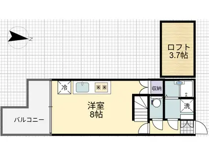 GROOM黒髪(ワンルーム/1階)の間取り写真