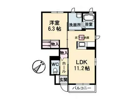 フォルテC棟(1LDK/1階)の間取り写真