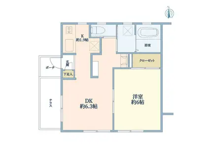 フローラ清水(1DK/1階)の間取り写真