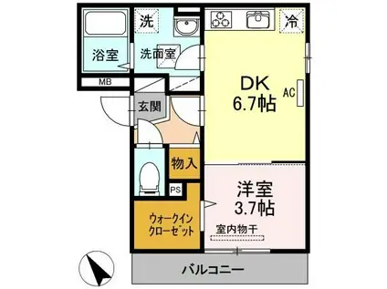 アプリコット美里(1DK/1階)の間取り写真