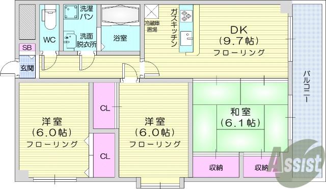 プリエ白鳥(3DK/4階)の間取り写真
