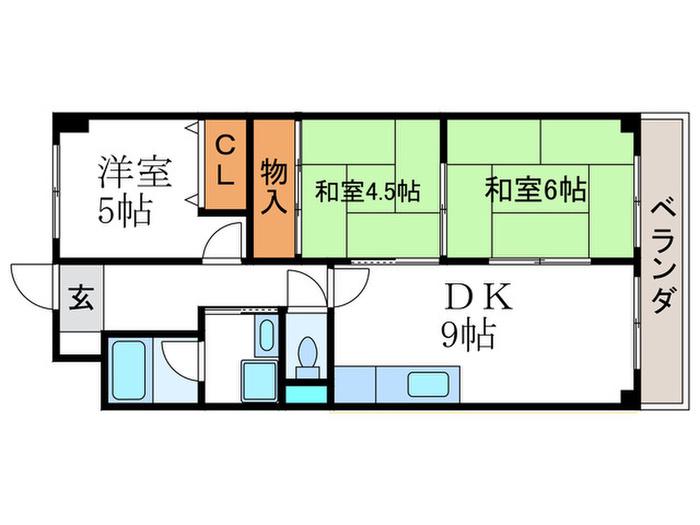 ベルベデール向日町(3DK/1階)の間取り写真
