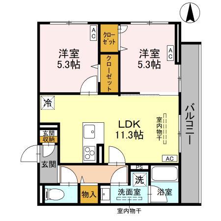 エリシアガーデン(2LDK/2階)の間取り写真