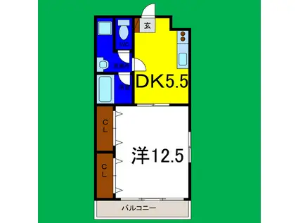 ルミナス原(1DK/6階)の間取り写真