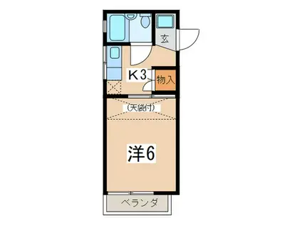 ハイツグリーンヒル(1K/2階)の間取り写真