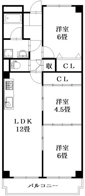 パレス千松(3LDK/3階)の間取り写真
