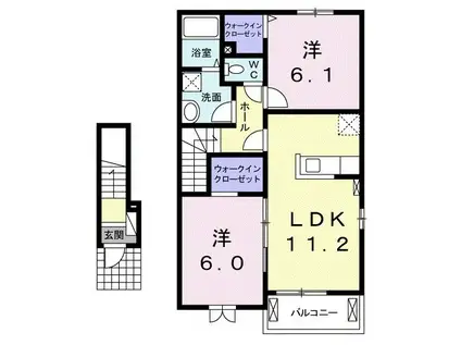サンライズ横尾 B(2LDK/2階)の間取り写真