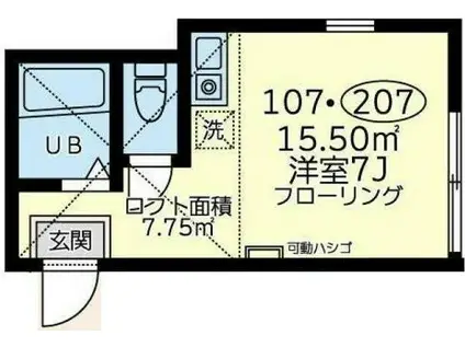 ユナイト日の出サンタクリフト(ワンルーム/2階)の間取り写真