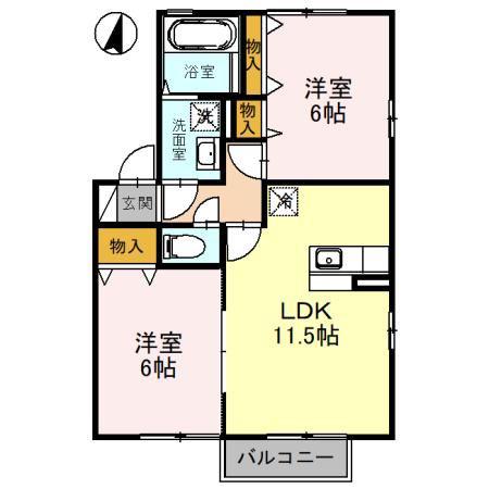 YーCONFIDENCE B(2LDK/2階)の間取り写真
