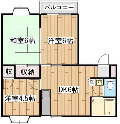 フローラII(3DK/1階)の間取り写真