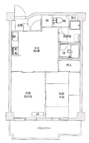 三越ゼームス坂マンション(2DK/5階)の間取り写真