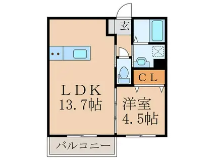SHININGB(1LDK/2階)の間取り写真