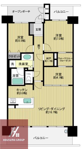桃山台ヒルズ(3LDK/7階)の間取り写真