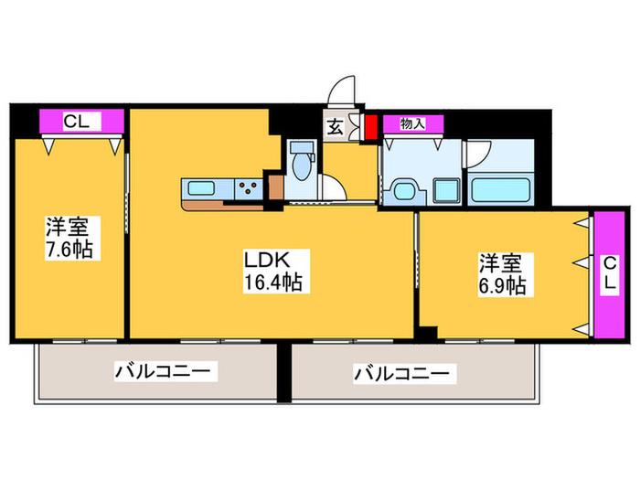 フォレスタ カササギ(2LDK/5階)の間取り写真