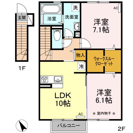 バレンタインハウス和合町(2LDK/2階)の間取り写真