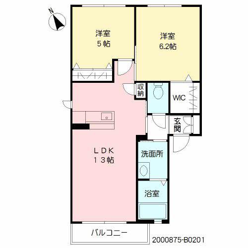 メゾンエスポワールB棟(2LDK/2階)の間取り写真
