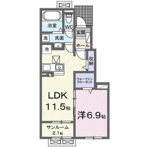 ビレッジハイマウンテンA(1LDK/1階)の間取り写真